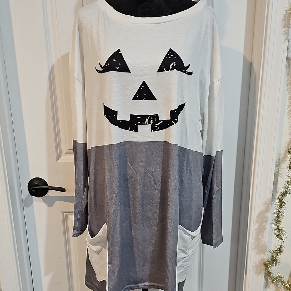 Halloween Pumpkin Face Long Sleeve TUNIC Shirt Medium